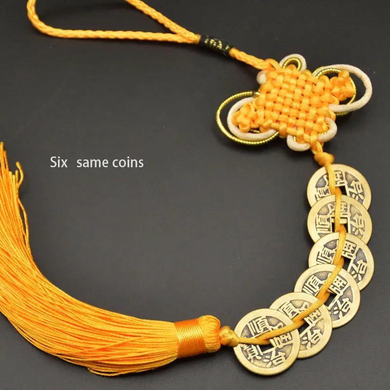 Chinese manual Knot Fengshui Lucky Charms Ancient I CHING Copper Coins Mascot Prosperity Protection Good Fortune Home Car Decor - petguardiansupplies