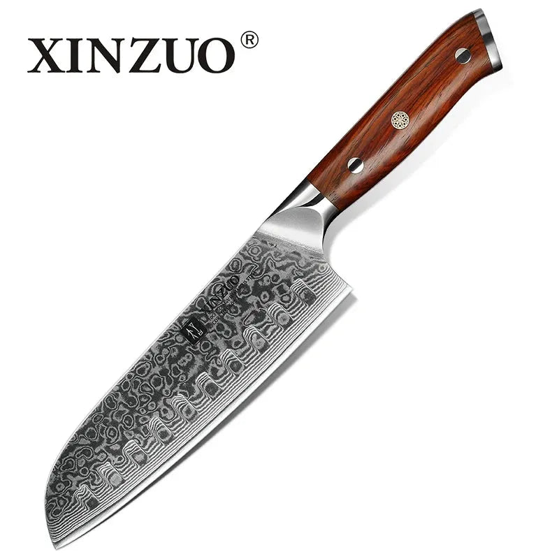 XINZUO 1PCS or 3PCS Kitchen Knife Sets Japanese Forged Damascus Steel Chef Santoku Knives Stainless Steel Rosewood Handle - petguardiansupplies