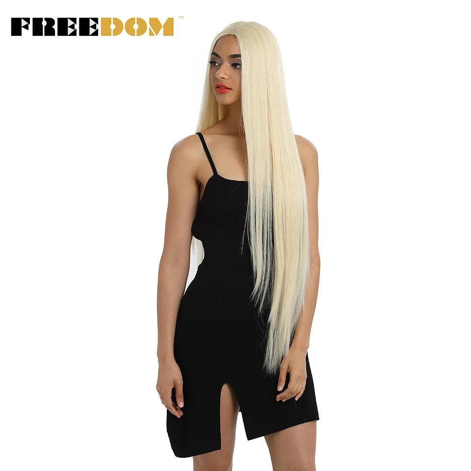 FREEDOM Synthetic Lace Front Wigs For Women Super Long 38Inch Ombre Blonde Highlight Ginger Straight Lace Wigs Cosplay Wigs - petguardiansupplies