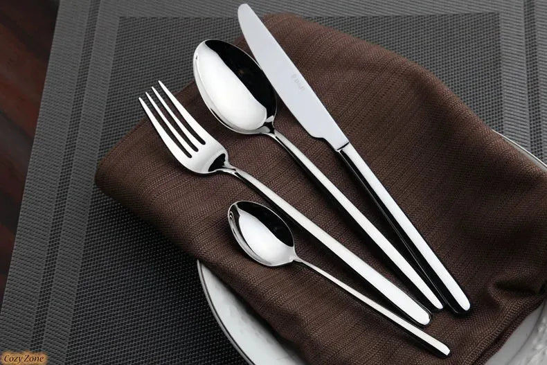 Cozy Zone 24 Pieces Cutlery Set Stainless Steel Tableware Western Dinnerware Set Classic Dinner Set Knife Fork Restaurant Dining - petguardiansupplies