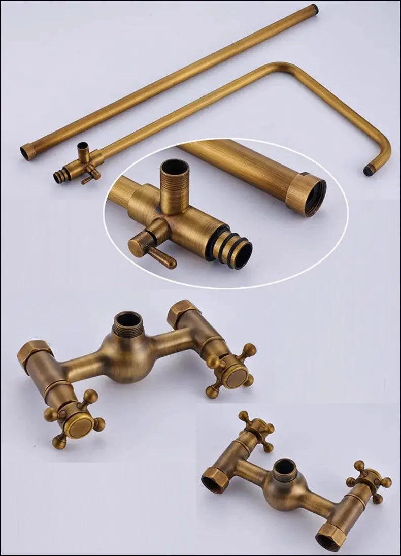 Brass Antique Shower Faucets Set  Porcelain Ceramic Shower Column Swivel Rotate Bath Spout Dual Knobs Mixer Tap Bath Shower Kit - petguardiansupplies