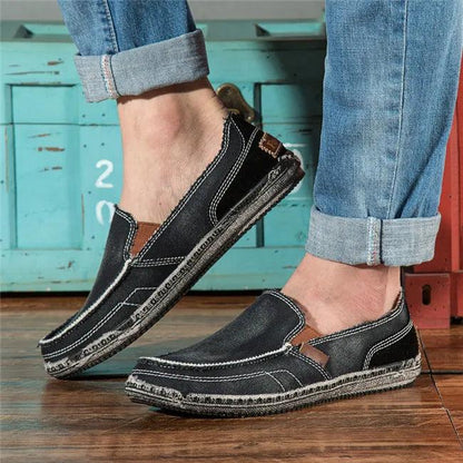 MIXIDELAI classic canvas shoes men 2024 lazy shoes blue grey green canvas moccasin men slip on loafers washed denim casual flats - petguardiansupplies