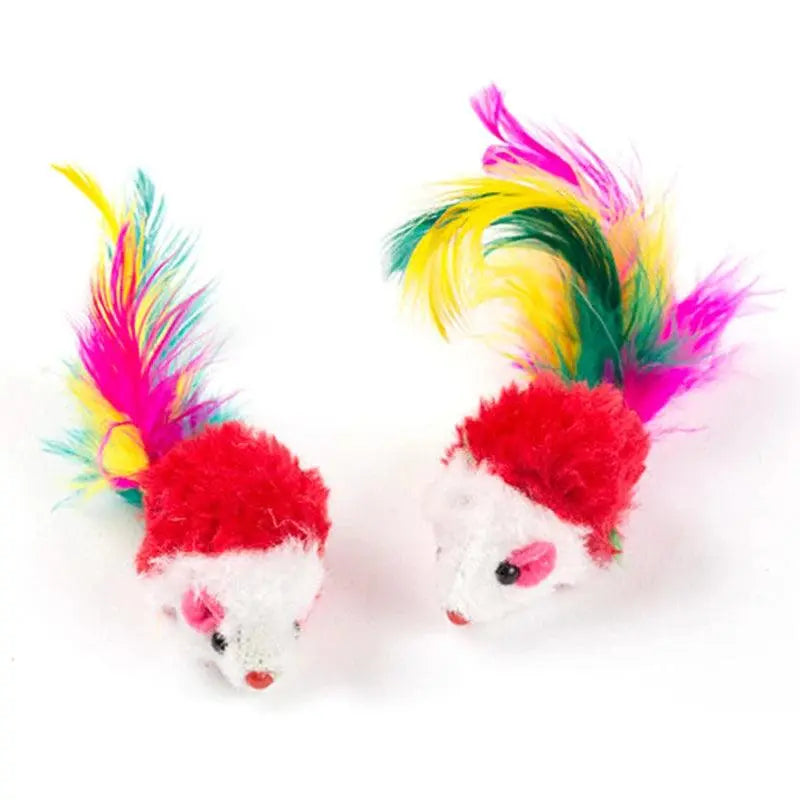 Cute Mini Soft Fleece False Mouse Cat Toys Colorful Feather Funny Playing Training Toys For Cats Kitten Puppy Pet Supplies - petguardiansupplies