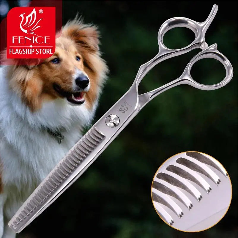 Fenice Professional Japan 440c 6.5/7.0 inch pet dog grooming thinning scissors toothed blade shears thinning rate about 35% - petguardiansupplies