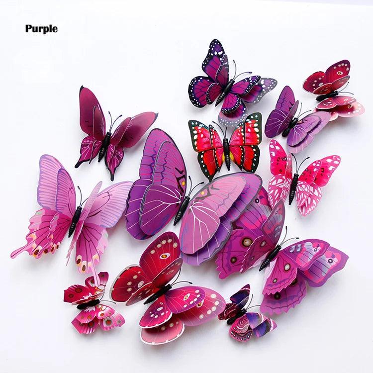 New Style 12Pcs Double Layer 3D Butterfly Wall Stickers Home Room Decor Butterflies For Wedding Decoration Magnet Fridge Decals - petguardiansupplies