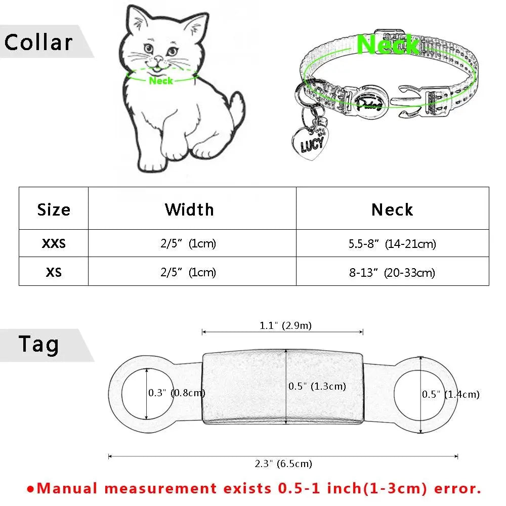 Quick Release Cat Collar Safety Custom Puppy Kitten ID Collars Reflective Breakaway With Bell For Small Cats Adjustable XXS XS - petguardiansupplies