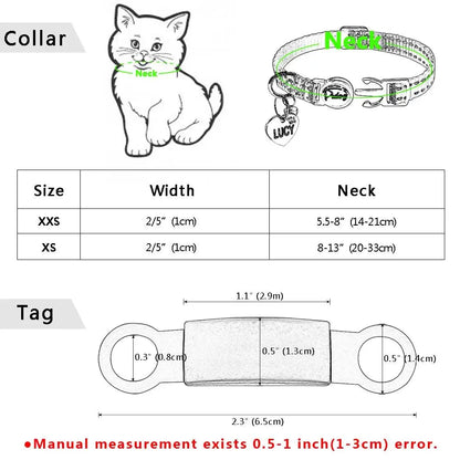 Quick Release Cat Collar Safety Custom Puppy Kitten ID Collars Reflective Breakaway With Bell For Small Cats Adjustable XXS XS - petguardiansupplies