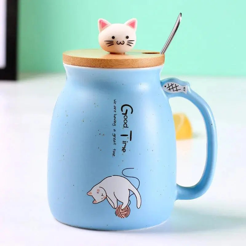 Creative color cat heat-resistant Mug cartoon with lid 450ml cup kitten coffee ceramic mugs children cup office Drinkware gift - petguardiansupplies