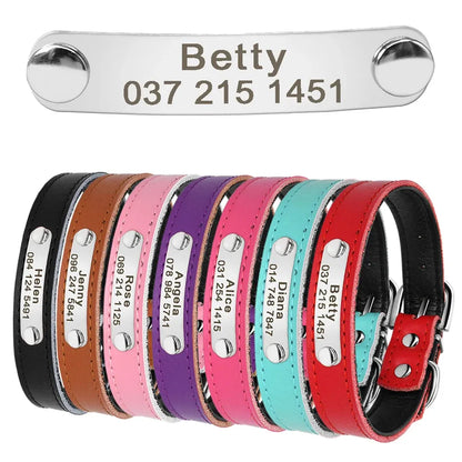 Leather Dog Collar Inner Padded Custom Personalized Dog Collars with Engraved Nameplate ID Tag For Small Medium Dogs - petguardiansupplies