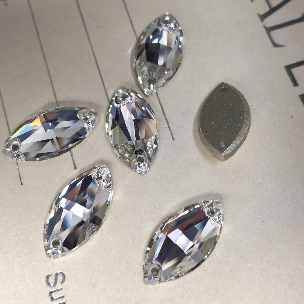 Rivoli Drop Sew On Crystal Clear Strass DIY 2 Holes Mirror Rhinestone Glass Sewing Stone Sew Textil Rhinestones For Garment - petguardiansupplies