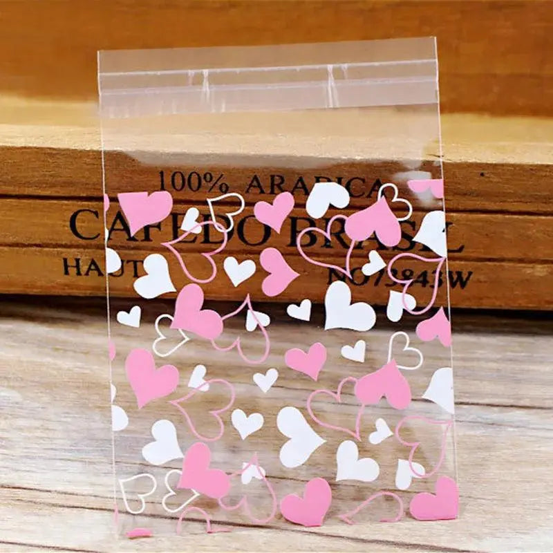 50Pcs/lot Cute Heart Theme Candy Cookie Bags Wedding Birthday Party Candy Buscuit Packaging Bag Christmas Plastic Gift Bags - petguardiansupplies