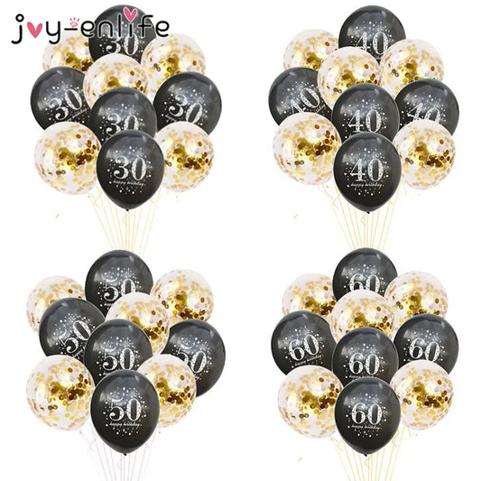 JOY-ENLIFE 10pcs Inflatable Confetti Balloons 12inch Latex Balloons 30 40 50 60 Years Birthday Party Adult Foil Helium Balloons - petguardiansupplies