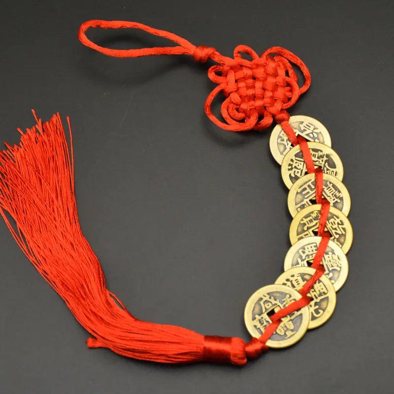 Chinese manual Knot Fengshui Lucky Charms Ancient I CHING Copper Coins Mascot Prosperity Protection Good Fortune Home Car Decor - petguardiansupplies