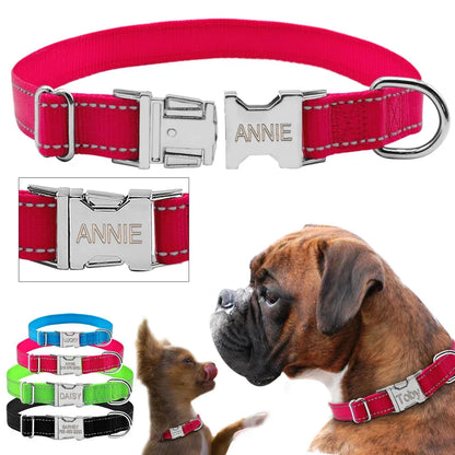 Leather Dog Collar Inner Padded Custom Personalized Dog Collars with Engraved Nameplate ID Tag For Small Medium Dogs - petguardiansupplies