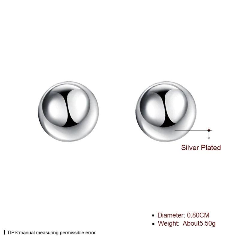 DOTEFFIL 925 Sterling Silver 8/10/12mm Round Smooth Solid Bead Ball Stud Earrings For Women Wedding Engagement Party Jewelry - petguardiansupplies