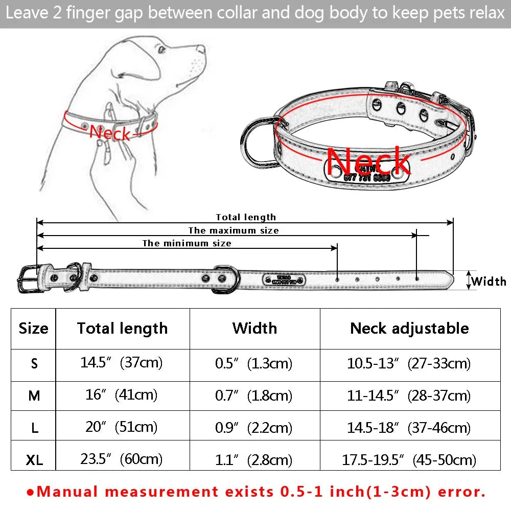 Large Durable Personalized Dog Collar PU Leather Padded Pet ID Collars Customized for Small Medium Large Dogs Cat 4 Size - petguardiansupplies