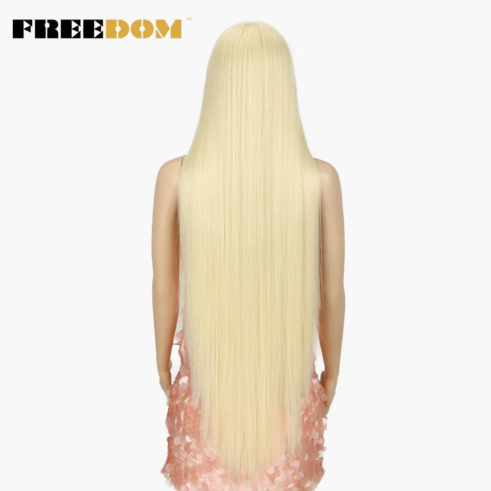 FREEDOM Synthetic Lace Front Wigs For Women Super Long 38Inch Ombre Blonde Highlight Ginger Straight Lace Wigs Cosplay Wigs - petguardiansupplies