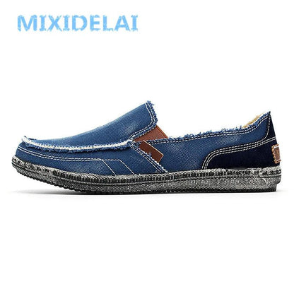 MIXIDELAI classic canvas shoes men 2024 lazy shoes blue grey green canvas moccasin men slip on loafers washed denim casual flats - petguardiansupplies