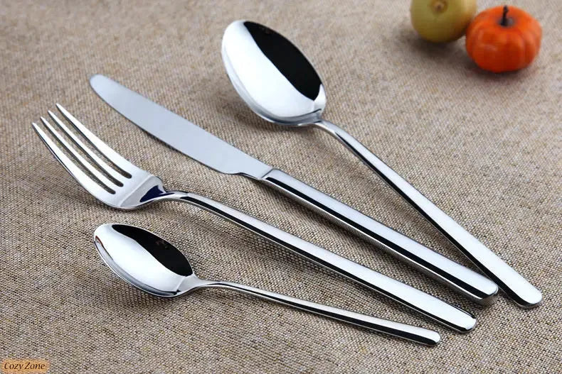 Cozy Zone 24 Pieces Cutlery Set Stainless Steel Tableware Western Dinnerware Set Classic Dinner Set Knife Fork Restaurant Dining - petguardiansupplies