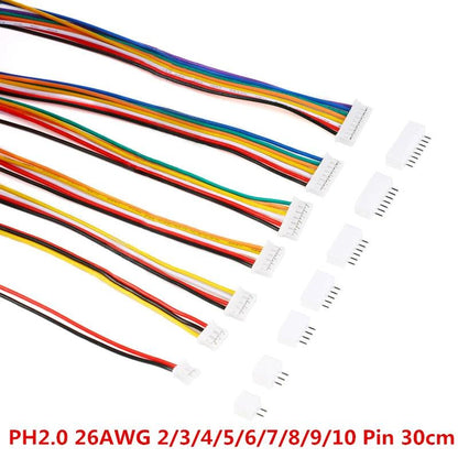 20PCS / 10Sets JST 2.0 PH Connector Male Female PH2.0 2/3/4/5/6/7/8/9/10P Pins Plug With Wires Cables Socket 300MM 26AWG New - petguardiansupplies