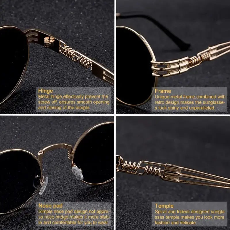 Fashion Retro Round Metal Sunglasses for Men and Women - Double Spring Leg Colourful Eyewear UV400 - petguardiansupplies