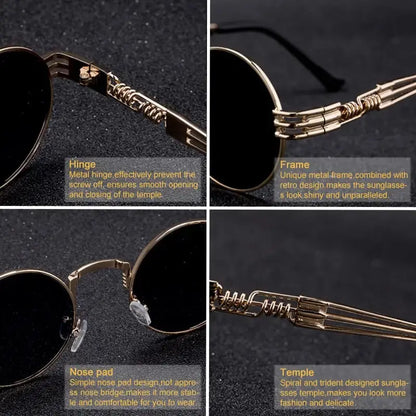 Fashion Retro Round Metal Sunglasses for Men and Women - Double Spring Leg Colourful Eyewear UV400 - petguardiansupplies