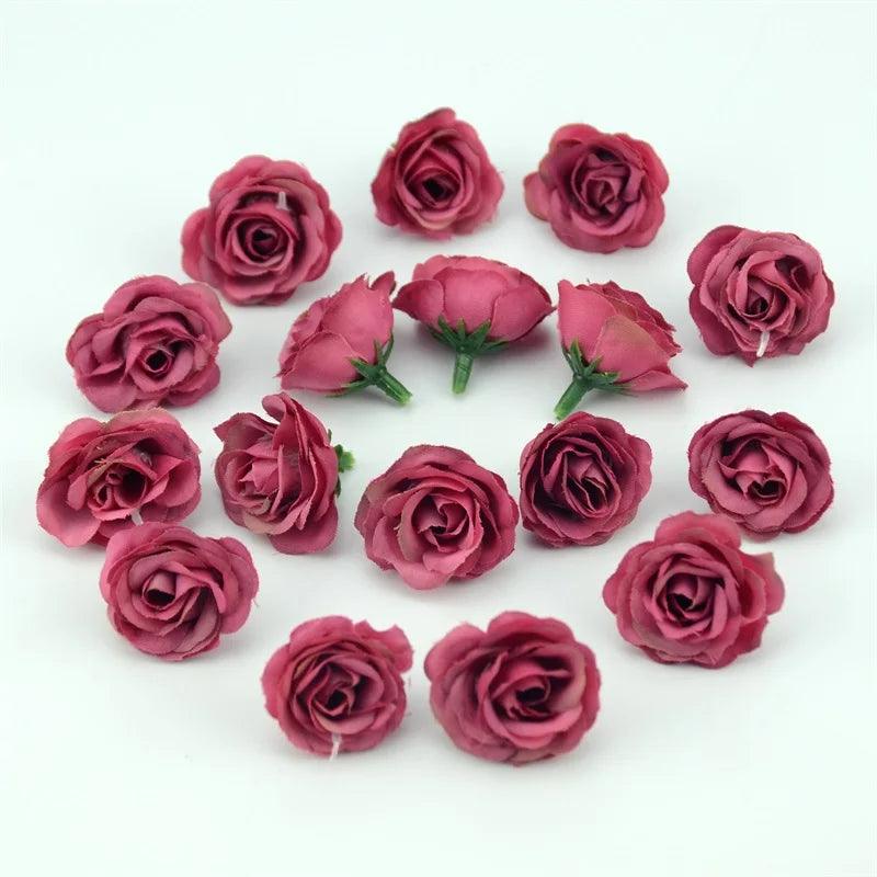 10/50/100pcs 2.5cm Mini Silk Artificial Rose Flower Heads For Wedding Party Home Decoration DIY Accessories Fake Flowers Craft - petguardiansupplies