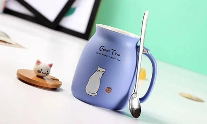 Creative color cat heat-resistant Mug cartoon with lid 450ml cup kitten coffee ceramic mugs children cup office Drinkware gift - petguardiansupplies