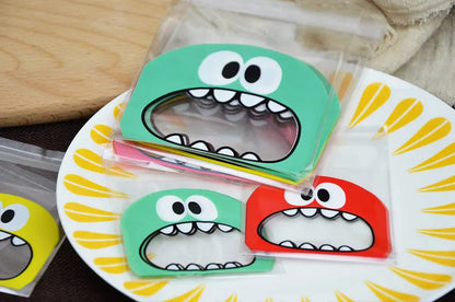 50PCS Cute Cartoon Monster Cookie Candy Self-Adhesive Plastic Bags For Biscuits Snack Baking Package Supplies Christmas Decor - petguardiansupplies