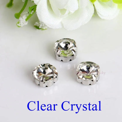 Glass Rhinestones! Satellite / Round Shape Diamond With Claw Sew On Strass Metal Base Buckle Crystal Stone Beads For Clothes - petguardiansupplies