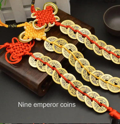 Chinese manual Knot Fengshui Lucky Charms Ancient I CHING Copper Coins Mascot Prosperity Protection Good Fortune Home Car Decor - petguardiansupplies