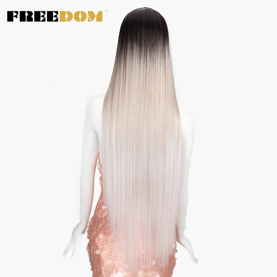 FREEDOM Synthetic Lace Front Wigs For Women Super Long 38Inch Ombre Blonde Highlight Ginger Straight Lace Wigs Cosplay Wigs - petguardiansupplies