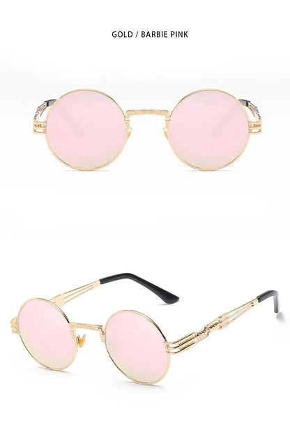 Fashion Retro Round Metal Sunglasses for Men and Women - Double Spring Leg Colourful Eyewear UV400 - petguardiansupplies