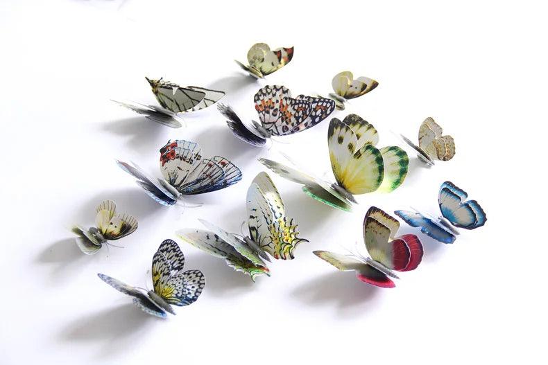 12Pcs Gold/Silver Double Layer 3D Butterfly Wall Stickers Home Decoration Holographic Butterflies Magnet Fridge Wedding Decals - petguardiansupplies