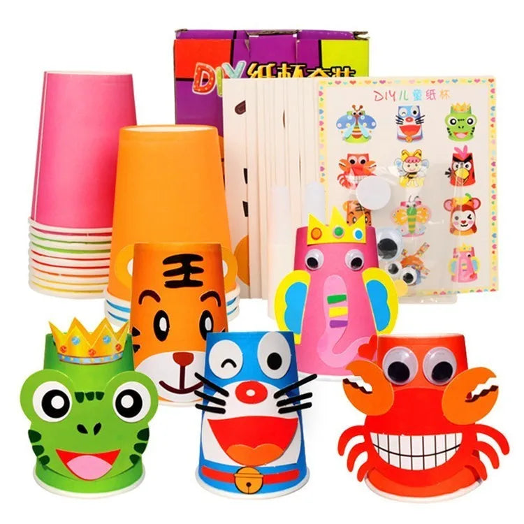 12pcs Children 3d Diy Handmade Paper Cups Sticker Material Kit Whole Set Kids Kindergarten School Art Craft Educational Toys Gyh - petguardiansupplies