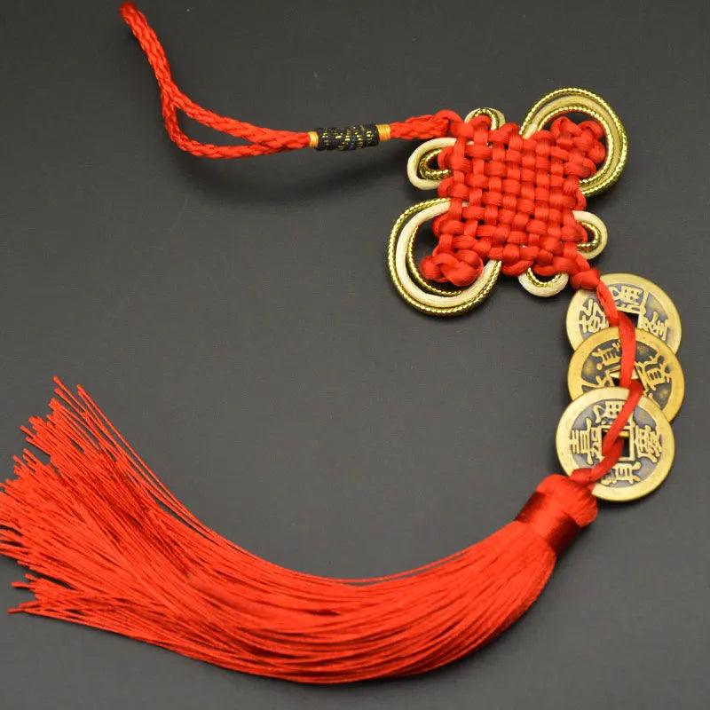 Chinese manual Knot Fengshui Lucky Charms Ancient I CHING Copper Coins Mascot Prosperity Protection Good Fortune Home Car Decor - petguardiansupplies