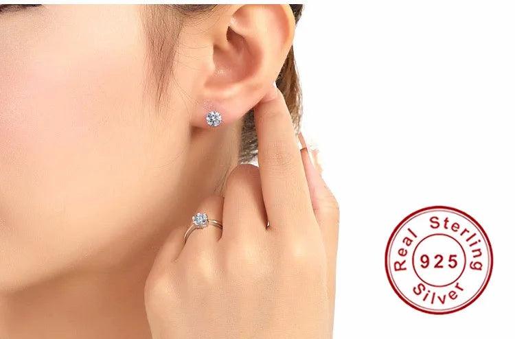 Crystal Zircon Real 925 Sterling Silver Earrings Channel Cubic Zirconia Silver Stud Earrings for Women Sterling Silver Jewelry - petguardiansupplies