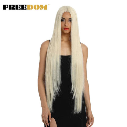 FREEDOM Synthetic Lace Front Wigs For Women Super Long 38Inch Ombre Blonde Highlight Ginger Straight Lace Wigs Cosplay Wigs - petguardiansupplies