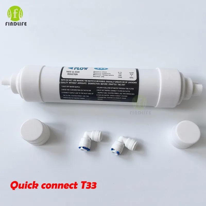 Quick connect 10 Inch T33 with 2pcs fitting Water Purifier INLINE COCONUT Carbon Post WATER FILTER cartridge REVERSE OSMOSIS - petguardiansupplies