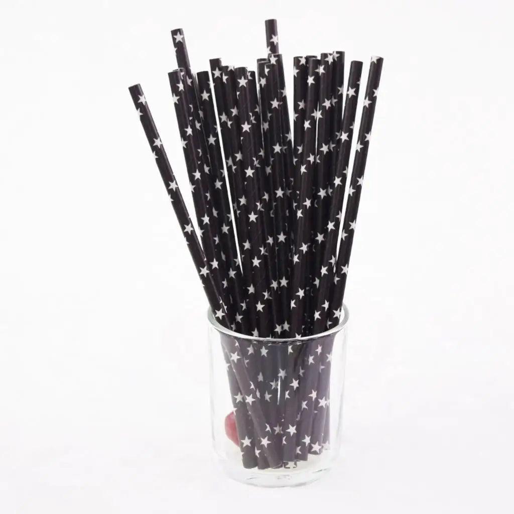 25pcs Black Paper Drinking Straws Star Striped Mustache zebra Paper Straw for Baby Shower Wedding Birthday Halloween Party Decor - petguardiansupplies