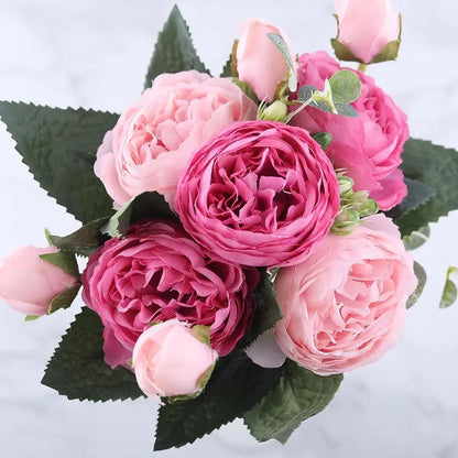 30cm Rose Pink Silk Peony Artificial Flowers Bouquet 5 Big Head and 4 Bud Cheap Fake Flowers for Home Wedding Decoration indoor - petguardiansupplies