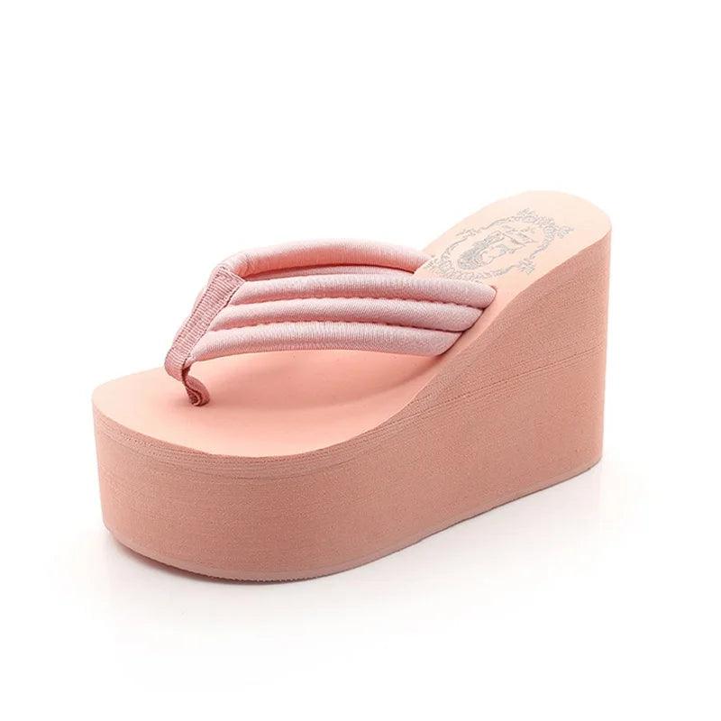 Women Fashion Summer Chunky Sole Wedges Heels Flip Flops Casual Shoes New Arrival Waterproof Taiwan Slippers Sexy Lady Sandals - petguardiansupplies