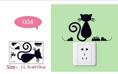 DIY Creative Black Cat Love Cartoon Removable Switch Stickers PVC Wall Sticker Vinyl Decals Home Decor Wallpaper Socket Paste - petguardiansupplies