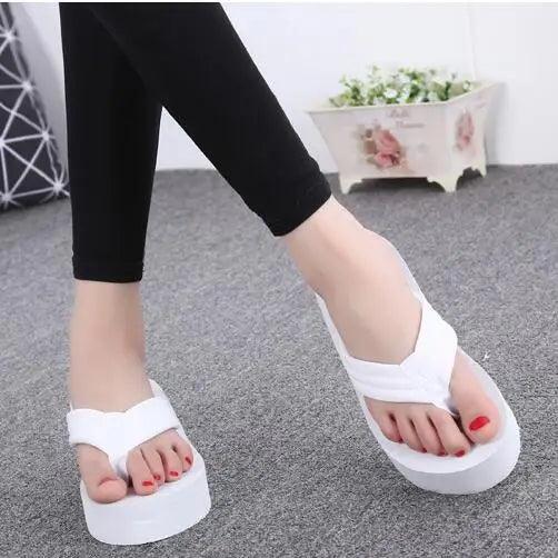 Summer New Arrival Women Chunky Sandals Super High Heels Wedges Flip Flops Lady Pure Color Water Taiwan Shoes Plus Size 40 41 - petguardiansupplies