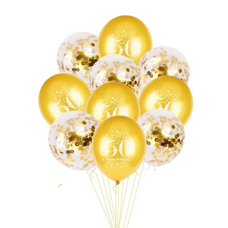 JOY-ENLIFE 10pcs Inflatable Confetti Balloons 12inch Latex Balloons 30 40 50 60 Years Birthday Party Adult Foil Helium Balloons - petguardiansupplies