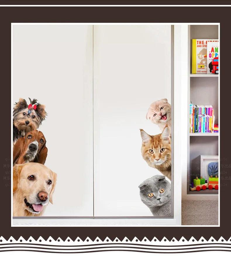 Dogs Cats 3D Wall Sticker Funny Door Window Wardrobe Fridge Decorations for Kids Room Home Decor Cartoon Animal Art Vinyl Decal - petguardiansupplies