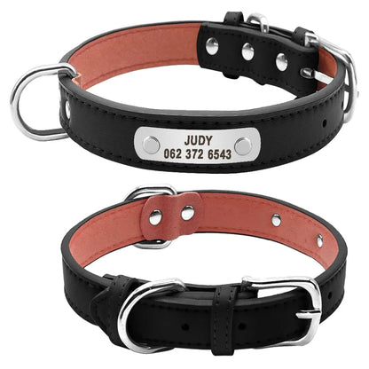 Large Durable Personalized Dog Collar PU Leather Padded Pet ID Collars Customized for Small Medium Large Dogs Cat 4 Size - petguardiansupplies