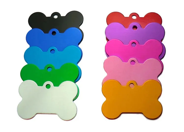 Wholesale 20pcs Bone Double Sides Personalized Dog ID Tags Aluminum Customized Cat Puppy Name Phone No. Tags Plate Keyrings - petguardiansupplies