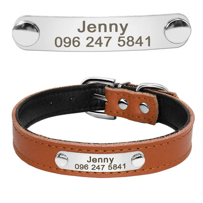 Leather Dog Collar Inner Padded Custom Personalized Dog Collars with Engraved Nameplate ID Tag For Small Medium Dogs - petguardiansupplies