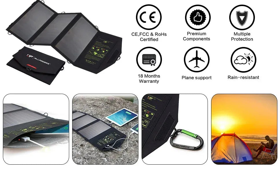 ALLPOWERS Solar panel 5V21W Portable Phone Charger Solar Charger Dual USB Output Mobile Solar Battery Charger for iPhone Samsung - petguardiansupplies